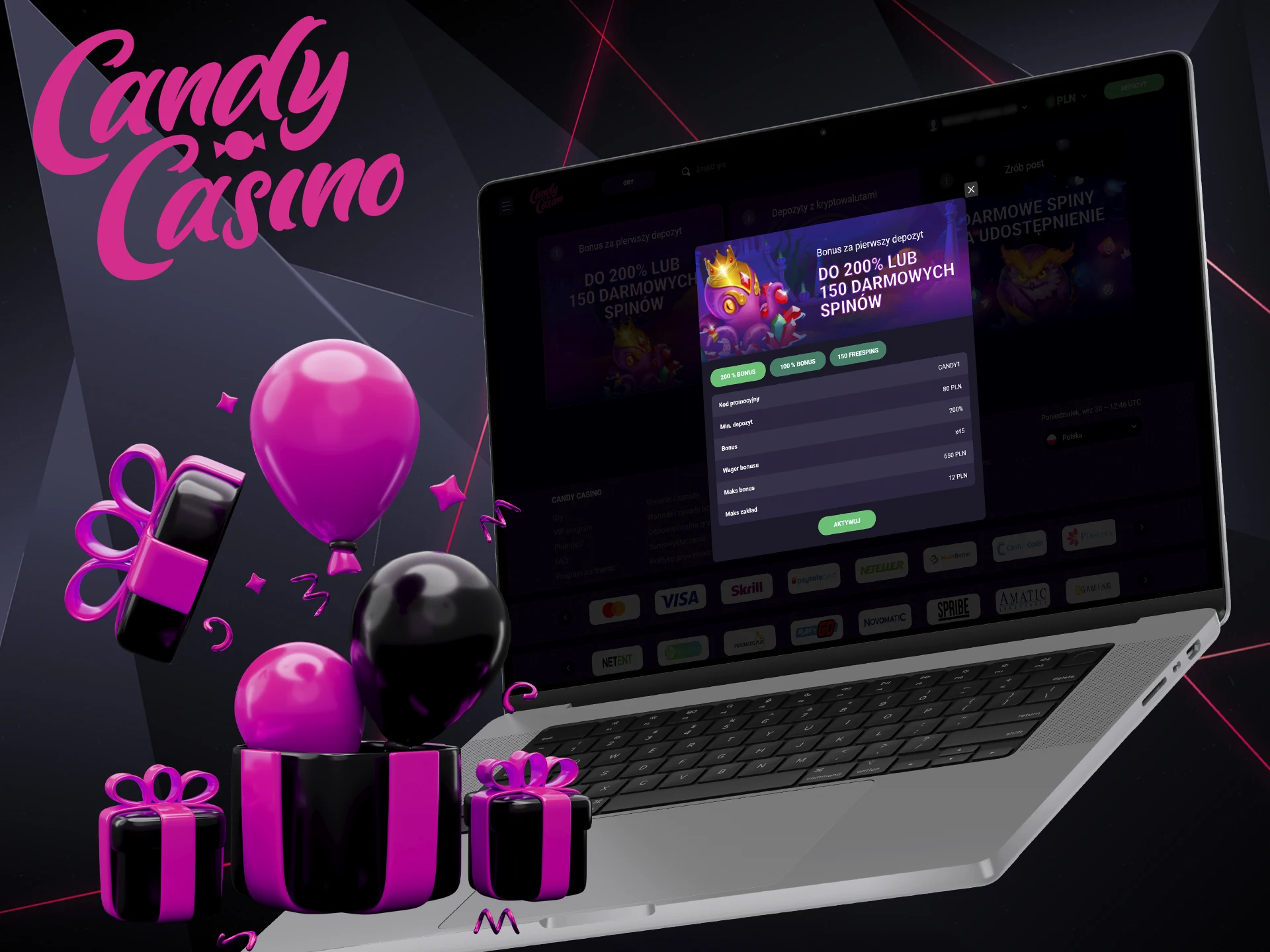 Zdobądź bonus od pierwszego depozytu w Candy Casino z kodem promocyjnym CANDY1.