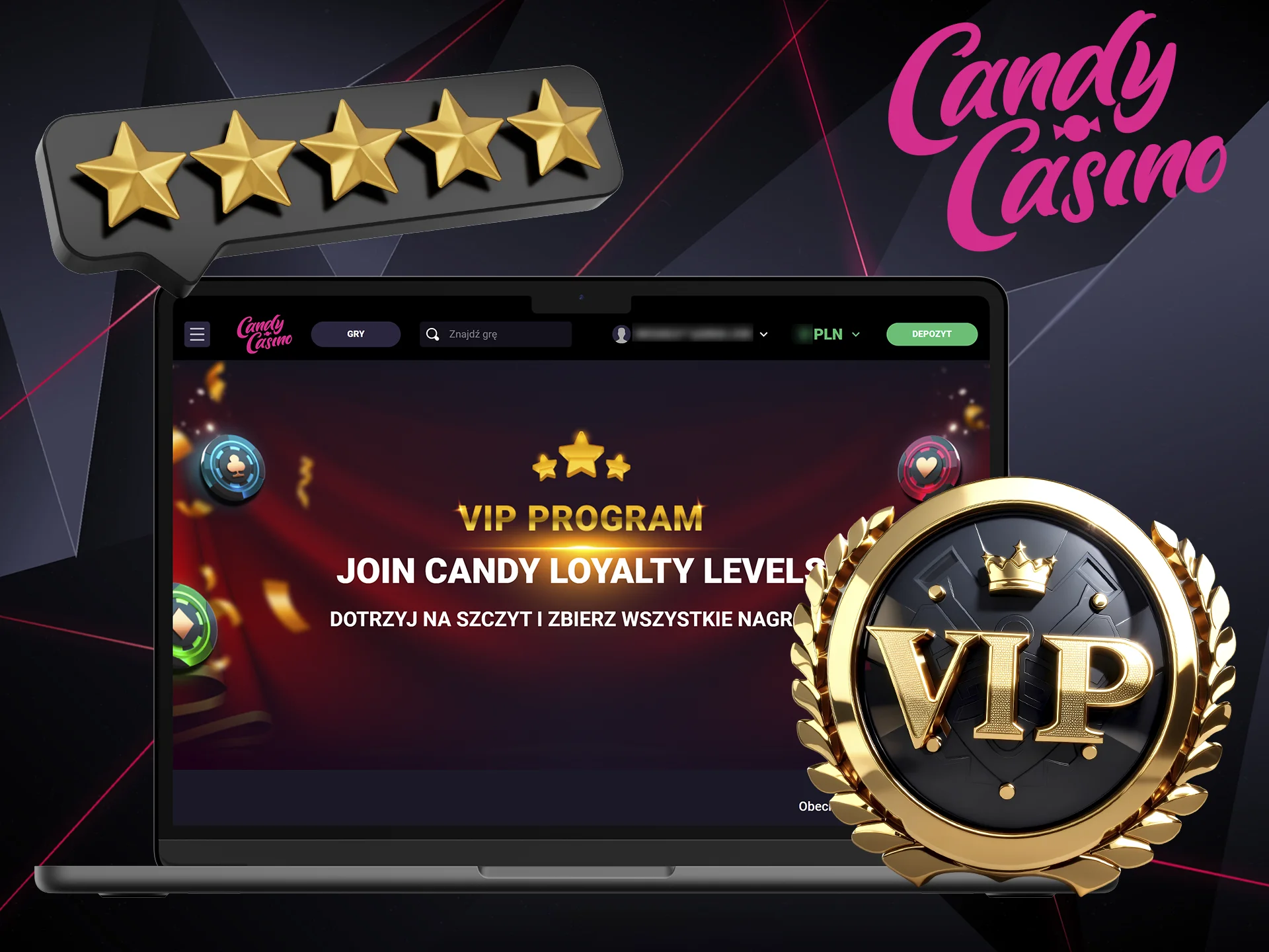 Program VIP nagradzający lojalnych graczy Candy Casino.