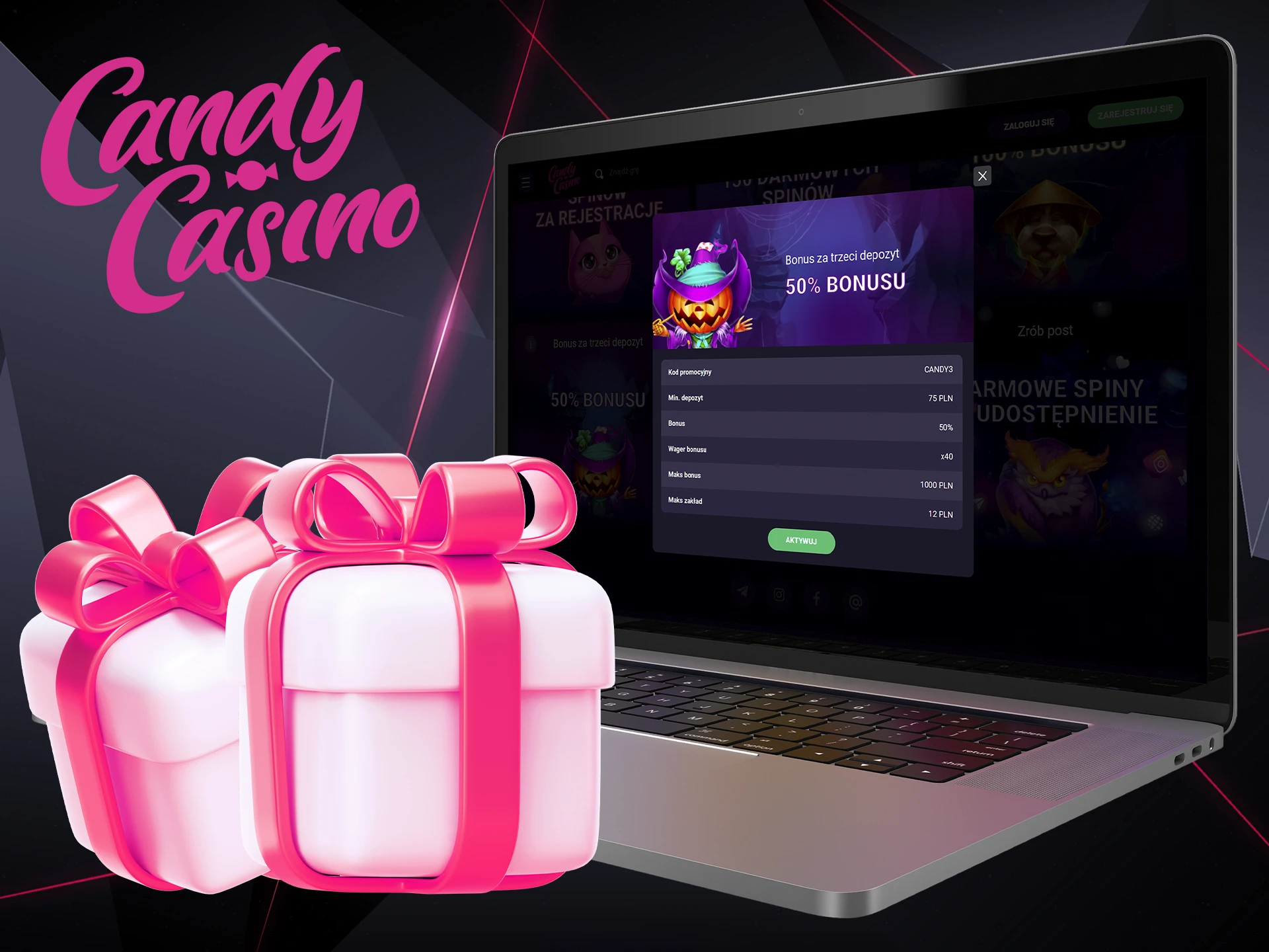 Użyj kodu promocyjnego CANDY3, aby otrzymać bonus od trzeciego depozytu w Candy Casino.