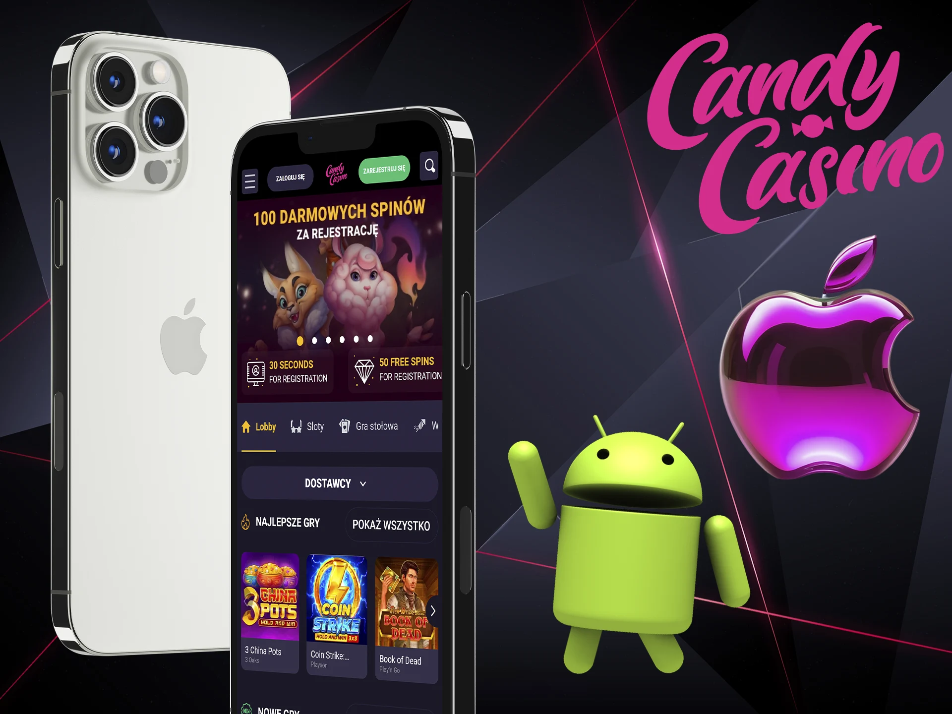 Graj w gry za pomocą aplikacji mobilnej Candy Casino.
